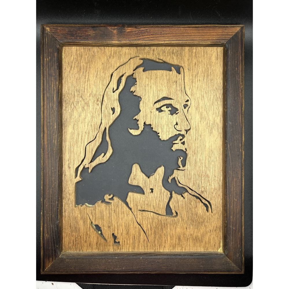 Framed Religious Rustic Laser Cut Wood Portrait of Jesus Christ 11.5" x 9"